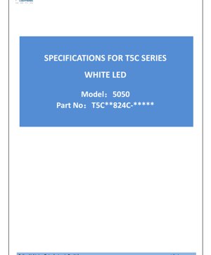 PDF Document Cover - T5C Series 5050 White LED Datasheet - Size 5.0x5.0x1.9mm - Voltage 6.2V - Power 3.97W - English Technical Document