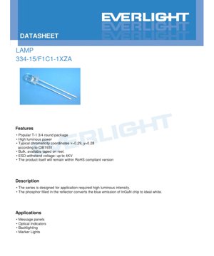 PDF Document Cover - 334-15/F1C1-1XZA White LED Lamp Datasheet - T-1 3/4 Package - 3.2V Typ - 15 deg Viewing Angle - English Technical Document
