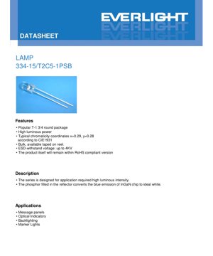 PDF Document Cover - 334-15/T2C5-1PSB LED Lamp Datasheet - T-1 3/4 Package - 2.8-3.6V - 20mA - White Light - English Technical Document