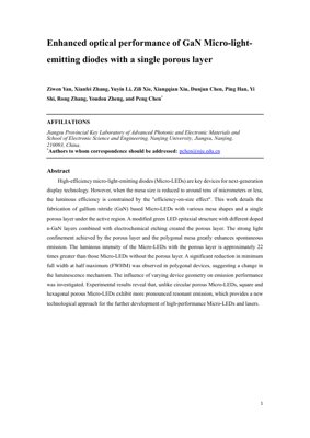 PDF Document Cover - Enhanced Optical Performance of GaN Micro-LEDs with a Single Porous Layer