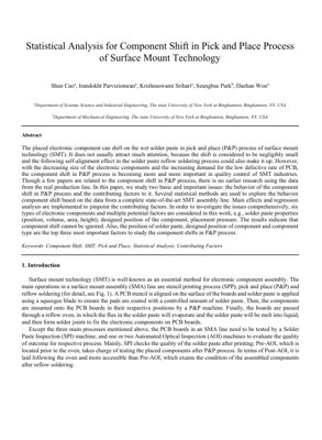 PDF Document Cover - Statistical Analysis of Component Shift in SMT Pick and Place Process