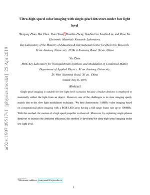 PDF Document Cover - Ultra-High-Speed Color Imaging with Single-Pixel Detectors Under Low Light Level